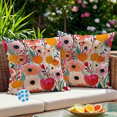 Housse de Coussin 40x40 Extérieure Imperméable Motif Floral D'extérieur Taie d'oreiller Decoratif Coloré Plante Housse Coussin pour Jardin Chaise Sofa Canapé Salon Chambre Maison Décoration Lot de 2 (1/5)