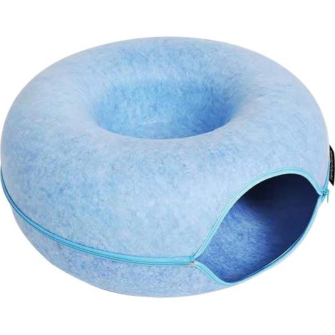 Nid Pour Chat Ronde Respirant Lavable Avec Fermeture Éclair Maison En Forme De Donut Bleu Jouet Tunnel Intérieur Sécurisé