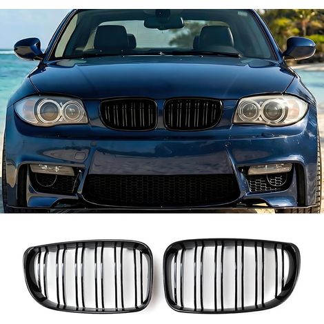 Grille noire pour Série 1 E81 E82 E87 E88 2008–2011 LCI Calandre E82 E87 Double barre de barbecue Noir brillant(For 1er E81 2008-2011) (1/5)