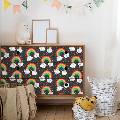 Sticker meuble pour enfant lapins et arcs-en-ciel merveilleux 40 x 60 cm (1/5)