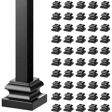 Sabots de Garde-corps Carrés 50PCS Base Support de Balustre en Alliage d'Aluminium Plate avec Trous de Vis pour Balustrades Rampes d'Escalier 12,7 mm en Métal Jointures Torsadées, Noir Satiné (1/5)