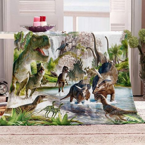 Dinosaurier-Kinderdecke 150 x 200 cm, Mikrofaser-Flanell für Bett/Auto/Reisen
