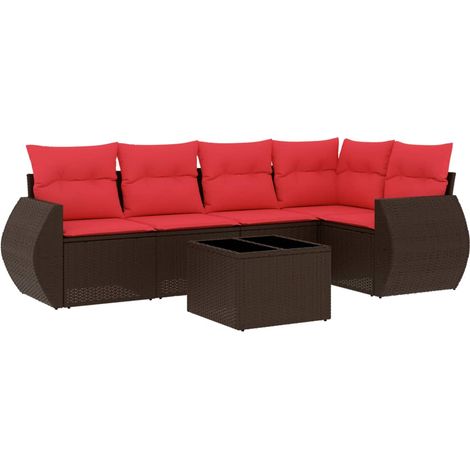 6-teiliges Gartensofa-Set mit Kissen, braun, Polyrattan vidaXL (1/5)