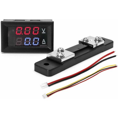 Ampèremètre voltmètre numérique LED, DC 0-100V 0-50A, avec shunt externe 50A, panneau de jauge multimètre Volt Amp avec 2 fils (1/5)