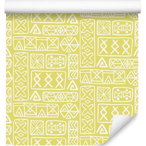 Papier peint crème à motif géométrique polynésien 50x1000 cm (1/5)