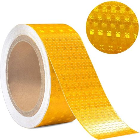 Reflective Tape Sticker, 25m x 5cm High Intensity Reflective Warning Tape Honeycomb Pattern Waterproof Safety Reflective Tape for Vehicles Trailers Bicycles (Yellow) (1/5)