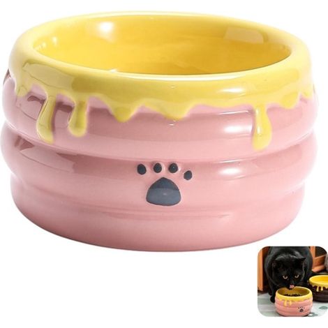 Lettiera per gatti, ciotola per cibo, ciotola per gatti, ciotola per acqua, accessori per animali domestici, supporto angolato per il collo, in ceramica per gatti e cani, per nutrire e bere, rosa (1/5)