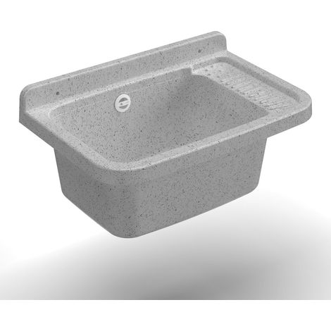Lavandino pilozzo a muro da esterno colore granito kit incluso 50x35x24H cm (1/5)