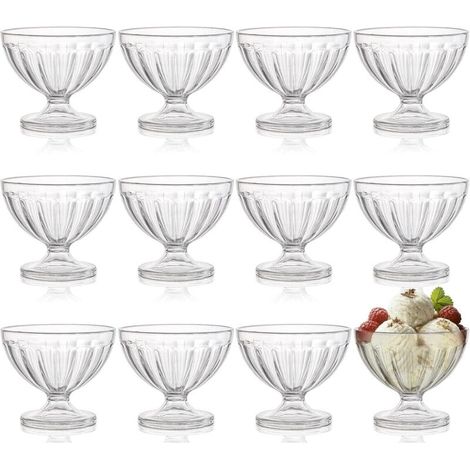 12 coppette da gelato in acrilico trasparente, 237 ml, per dessert, coppe gelato e cocktail – Set elegante e resistente