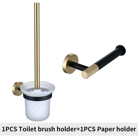 (Ensemble complet 02) Porte-brosse WC avec gobelet en verre, porte-rouleau de papier toilette mural, crochet pour peignoir en acier inoxydable, accessoires de salle de bain (1/5)