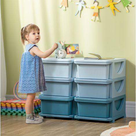 MEUBLIV Kinder-Aufbewahrungsmöbel 75 x 37 x 56,5 cm, Blau – 6 Schubladen, Montage erforderlich (1/5)