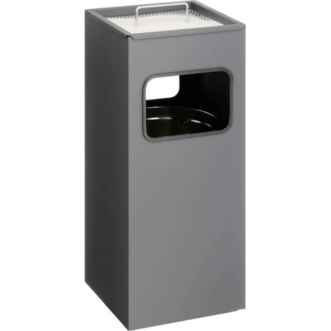 Durable - Cestino per i rifiuti quadrata in metallo, capacità: 17 l, con portacenere con capacità: 2 l grigio (1/4)