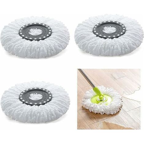 -3Pcs Têtes Microfibre Balai, Mop Heads, Tête de Vadrouille Rechange Rond Têtes Mop Rotation à 360 pour Balais Serpillère Rotatif 360°(Diamètre 16 cm) (1/5)