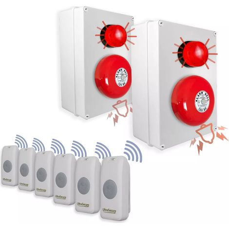 Kit panique expert SOS sans-fil 2 alertes cloches flashs - Haute-résistance 800m 6 boutons autonomes (Gamme PROTECT 800)