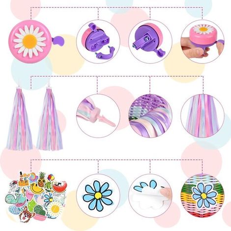 Cesta para bicicleta infantil - Cesta tejida a mano - Mejora la diversión al andar en bicicleta - Incluye accesorios - 24 x 15 x 13 cm - Arcoíris (1/5)