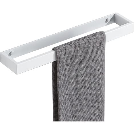 1 - Porte Serviette - Acier Inoxydable - Montage Adhésif Ou À Vis - Pour Salle De Bain Et Cuisine - Blanc - 40x8x3cm (1/5)