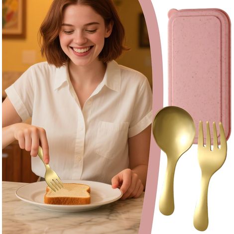 Set de Cuillères et Fourchettes Couverts en Acier Inoxydable Réutilisables,Couverts Réutilisables en Acier Inoxydable avec Boîte de Rangement pour Cuisine Maison Pique-nique Camping (1/5)
