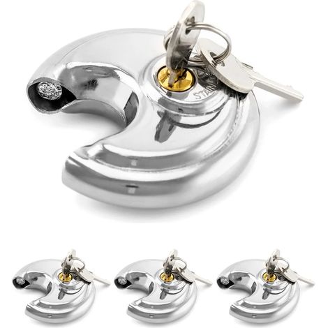 Cadenas à disque à clé identique, lot de 4 cadenas ronds en acier inoxydable avec anse de 3/8 pouce, largeur 2-3/4 po, pour garages, clôtures, abris de jardin et box de stockage (1/5)