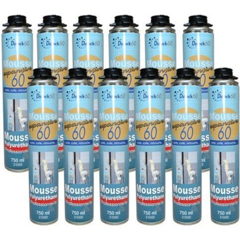DSTOCK60 - 12 mousses polyuréthane expansives pistolables 750 Ml- Isole. colle et rebouche - Extérieur et intérieur