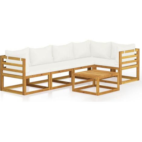Mobili da giardino mobili da esterno Set di mobili da 6 pezzi con cuscino color crema in legno massello di acacia 020016626