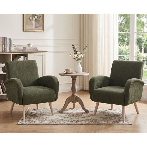 Wahson Fauteuil de salon en chenille vert – Dossier large et accoudoirs confortables – Coussin épais 16 cm – Pieds en bois robustes, Vert