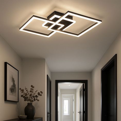 Plafoniera design lampada plafoniera camera da letto lampada soggiorno, interruttore dimmer 3 fiamme, metallo nero opaco moderno, 1x LED 25W 3000Lm 3000K, HxLxP 7x57x35cm