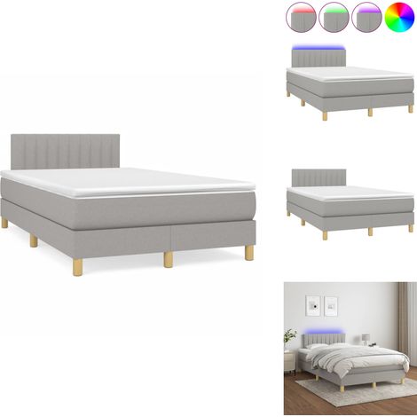 Sommier à lattes de lit matelas LED gris clair 120x190 cm tissu - Sommier Tapissier - Lit Avec Led - Matelas À Ressorts Ensachés - Tête De Lit Ajustable - Éclairage LED (1/5)