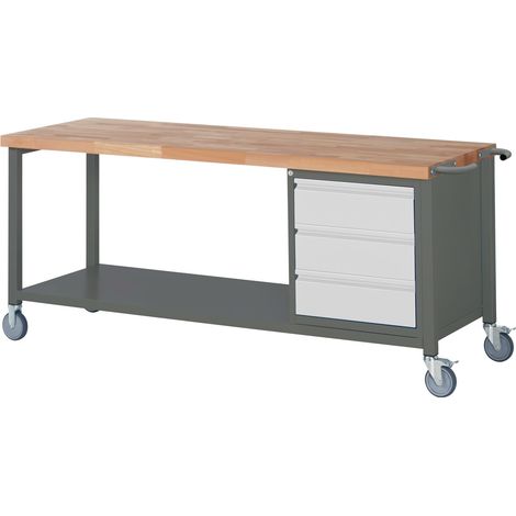 STIER Fahrbare Werkbank Premium mit 3 Schubladen BxTxH 2000x700x880 mm (1/5)