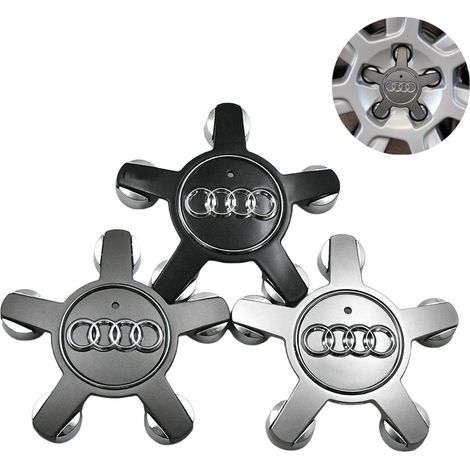 Satz mit 4 Stück, passend für Fünf-Klauen-Radkappen Audi A4L//A5/A6L/A7/A8L/Q5/S6/TT/R8, Fünf-Klauen-Radkappen schwarz 135 mm - grau (4F0601165N)