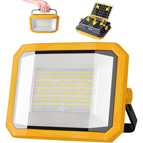 Projecteur LED Rechargeable 60W, Projecteur LED Chantier Portable 10000LM Super Lumineux 7800mAh avec Panneau Solaire, 4 Modes d'éclairage, Lampe de Camping Portable pour Camping, Atelier