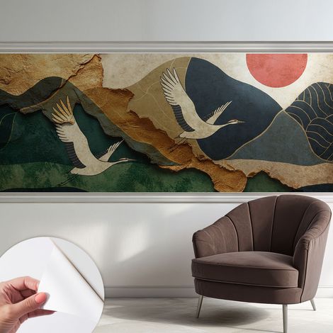 Papier peint autocollant avec imprimé pour décoration intérieure pour rénovation a motif Grues de l'Est 250x104 cm (1/5)