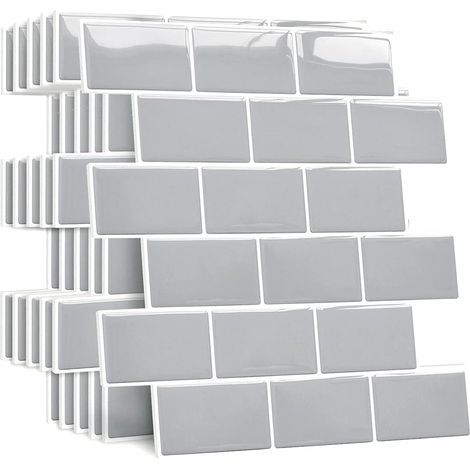 APEX Plus épais Credence Adhesive pour Cuisine Salle de Bain, Faux Carrelage Adhesif Mural Gris Credence Cuisine Adhesive, 10 Pièces (1/5)