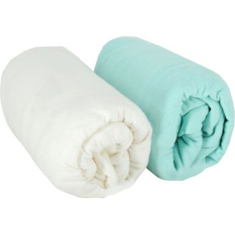 Lot de 2 draps housse 70x140cm Blanc/turquoise (1/4)