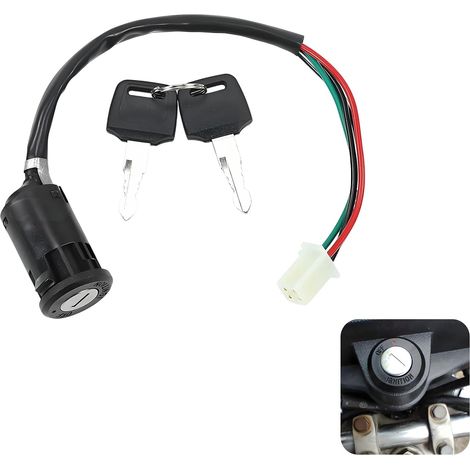 1 Pc Moto 4 Fils Interrupteur À Clé De Contact, Compatible avec Véhicules 50cc à 250cc, ATV, Quad, Dirt Bike, Pocket Bike, Scooter Électrique - Kit Complet avec 2 Clés (DC 12V, 1.5A) (1/5)
