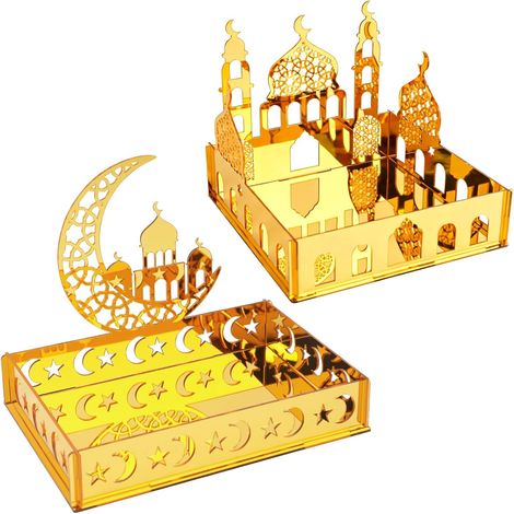 Ramadan Lot de 2 miroirs en acrylique pour décoration de bureau (croissant de lune et étoile + château) (1/5)