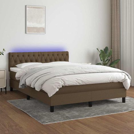 Cama box spring colchón luces LED tela marrón oscuro 140x190 cm (1/5)