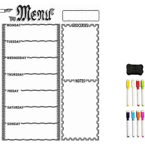 Tableau blanc magnétique A3 pour réfrigérateur de cuisine avec 8 stylos (blanc) (1/5)