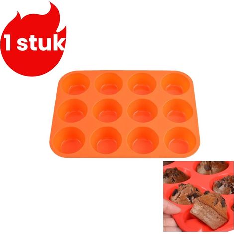 Moule à gâteau rond en silicone avec 12 cavités pour pâtisserie et desserts facile à démouler couleur orange (1/5)