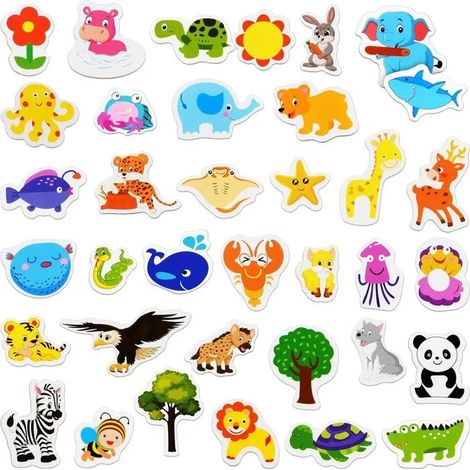 36PCS Aimants Frigo Animaux 3D, mignons et drôles, pour décorer frigos, tableaux magnétiques et casiers - Nuances Multicolore/Pastel (1/5)