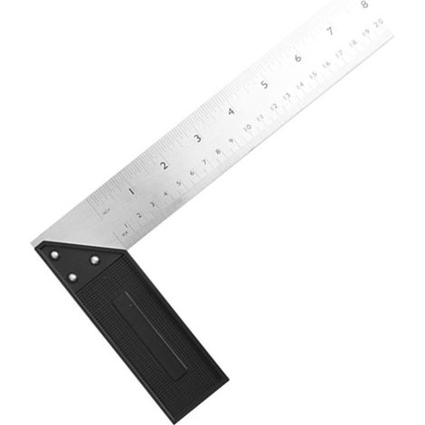 Escuadra de carpintero de 20 cm (8 pulgadas) y ángulo de 90°, escuadra de acero con mango de plástico, escuadra de construcción de alta precisión, herramienta de medición para planos de construcción.