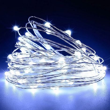 Stringa serie 50 luci di Natale micro led Bianco Ghiaccio a batterie impermeabile e immergibile 5.2 mt IP65 catena per esterno e interno luminarie addobbi e decori natalizi Bianco Ghiaccio 5.2 metri - (1/5)