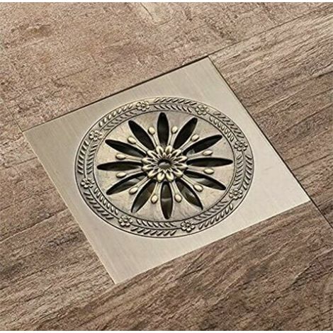 Antique Brass Drain de douche en laiton, Anti-odeur Siphon de Sol Carré Grille Douche pour Grand Calibre 10 x 10 cm (1/5)