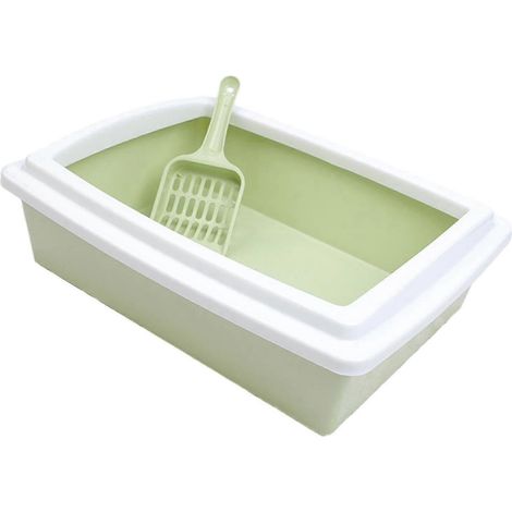 Katzentoilette, Katzenbettschale, wiederverwendbar, leicht zu reinigen mit Schaufel, spritzwassergeschützt, robustes Haustierzubehör, Katzentoilette mit hohem Rand-Fruit green (1/5)