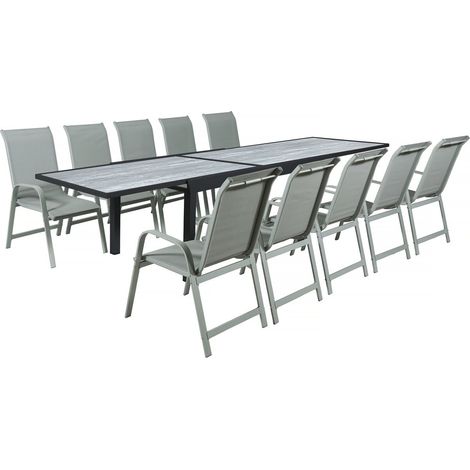 Ausziehbarer Tisch und Gartenstühle aus Aluminium "Lagos" - 200/320 x 105 x 76 cm - Taupe - 10 Plätze
