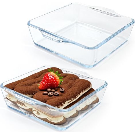 Lot de 2 Plat à four Petit Verre, Plats de Cuisson, Mini Plat à four Transparent avec Poignées, Plat à Gratin en Verre Résistant à la Chaleur（15x13x4 cm) (1/5)