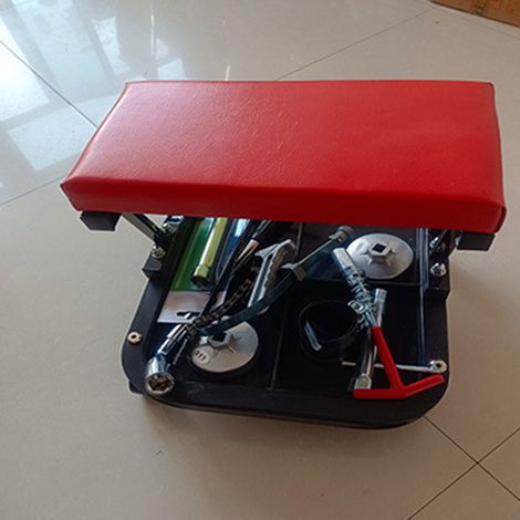 Chariot d'atelier roulant avec plateau à outils, tabouret de garage robuste et confortable, siège à roulettes haute capacité. (1/5)