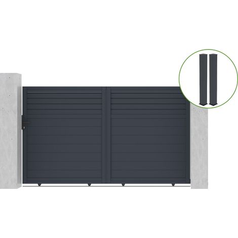 Portail coulissant 3m CARPATIA H.180cm alu gris + 2 poteaux 20x20cm H.190cm (1/5)