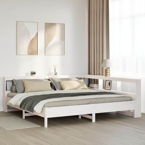 Bookcase Bed without Mattress White 200x200 cm Solid Wood Pine vidaXL (1/5)
