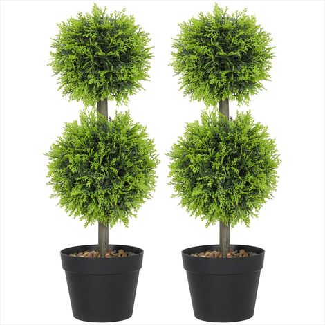Plante artificielle boule de buis lot de 2 avec pot 60 cm Vert (1/5)