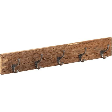 Appendiaubiti da corridoio in legno di recupero con 5 ganci pratico design moderno 100 x 2,5 x 15 cm in legno marrone 020046710